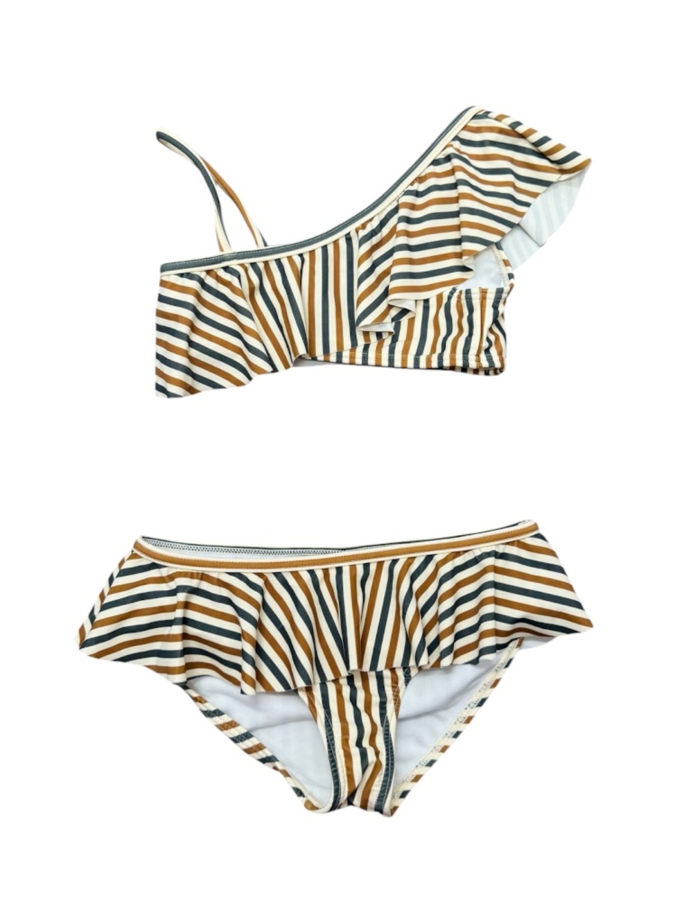 Rylee + Cru One Shoulder Strap Ruffle Girls Stripe Bikini